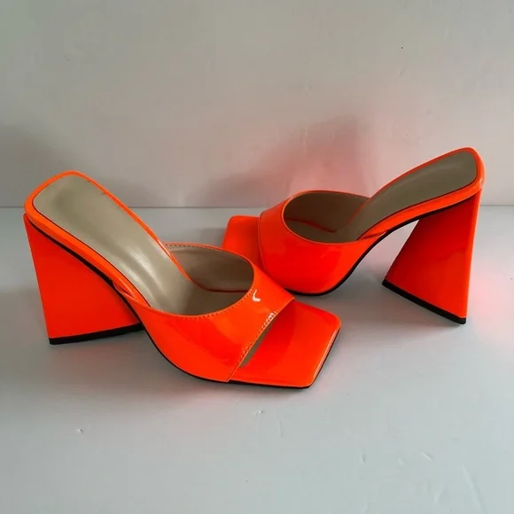 Women FLARE BLOCK Heel Pumps Vintage Retro Slide Sandal Shoes Size 34EUR 4US - Picture 10 of 14
